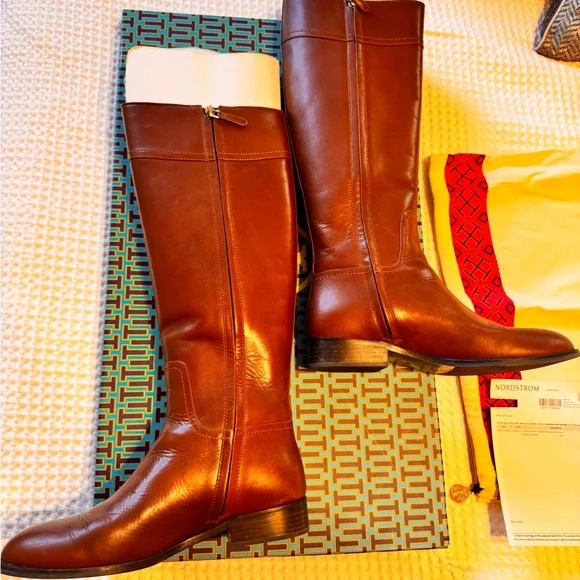 Tory Burch Chestnut Leather Tall Boots - Picture 3 of 9